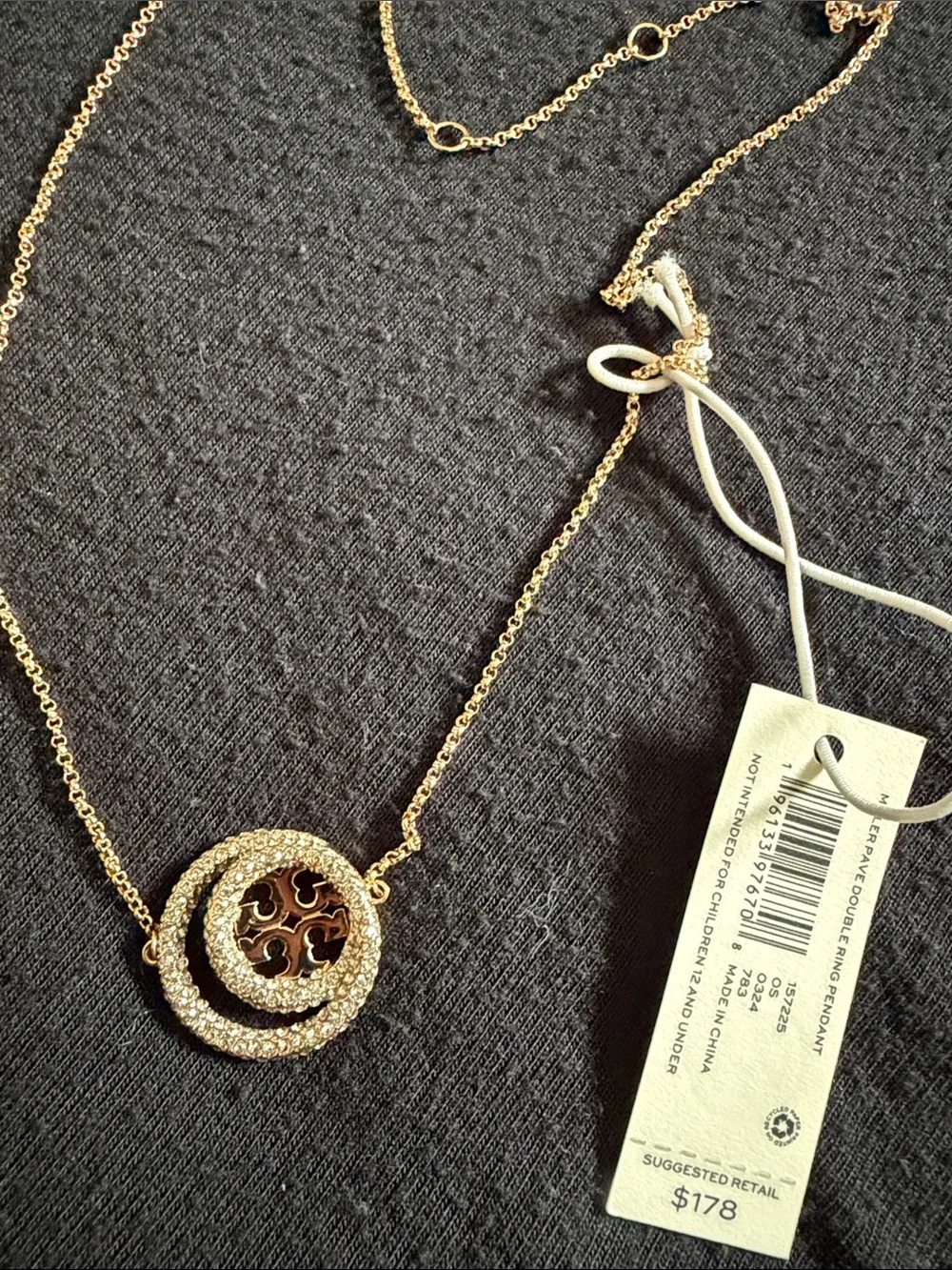 NWT Tory Burch Gold-Miller Double ring pendant necklace